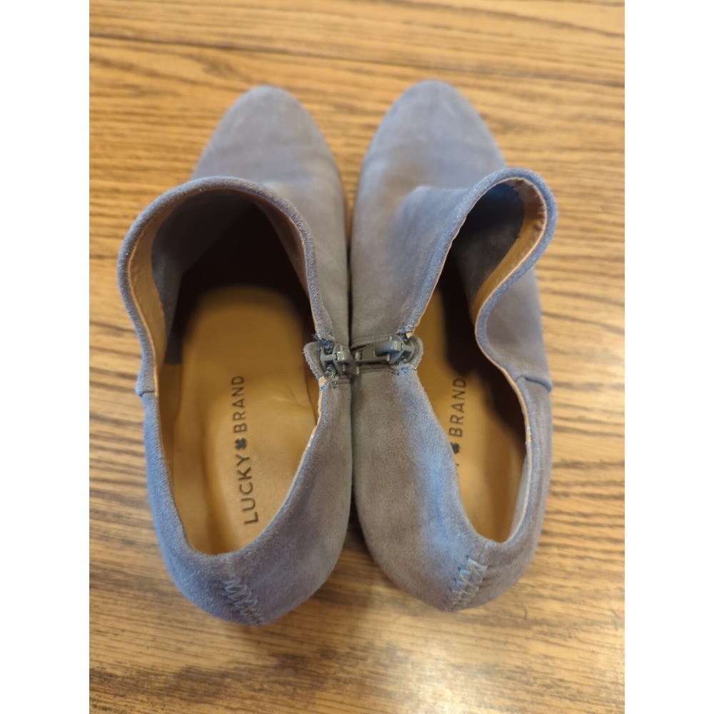Lucky Brand Women's 9.5 M Gray Leather Zip Ankle Booties Boots Brixlee Low 1.75" - Picture 4 of 9